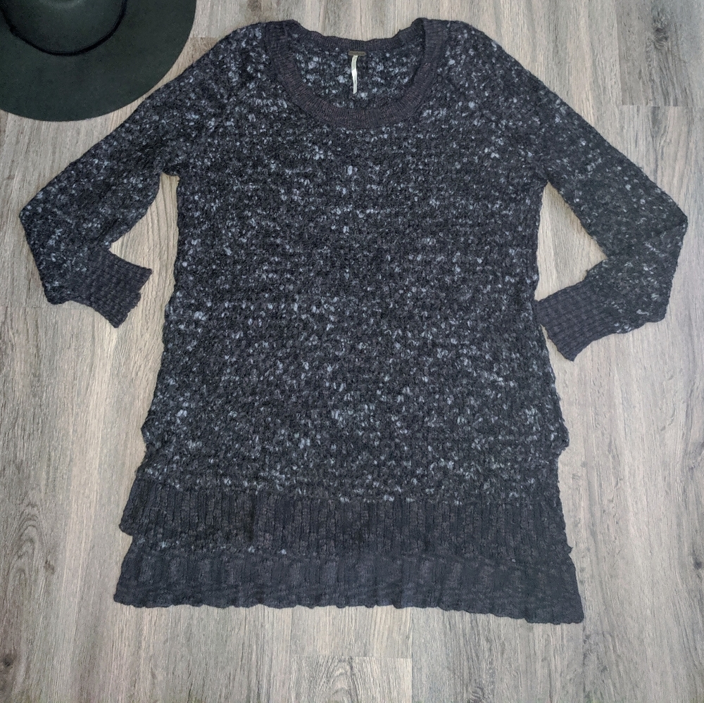 Free People Blue & Black Nubby Knit Sweater XS